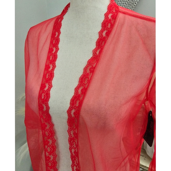 Delicate Intimates Vintage Traffic Jam Red Sheer Lace Trim Open Lingerie Top - Picture 5 of 6